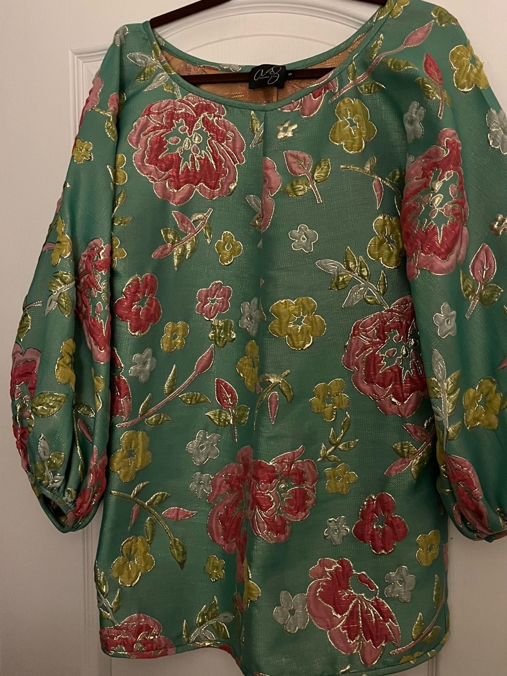 Arianne Elmy’s “Good Luck” Embroidered Midi Dress with Pink and Green Flowers - Picture 5 of 9